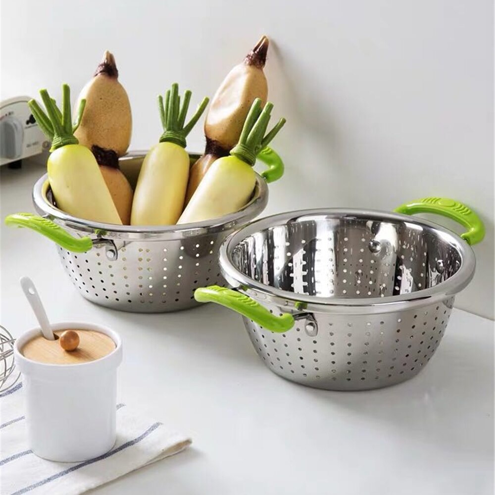 Stainless steel binaural washing basket kitchen Ta... – Grandado