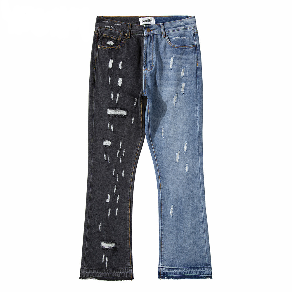 Swag – jean délavé délavé et délavé pour homme, pantalon en Denim évasé, coupe ajustée, style Hip Hop, noir et bleu