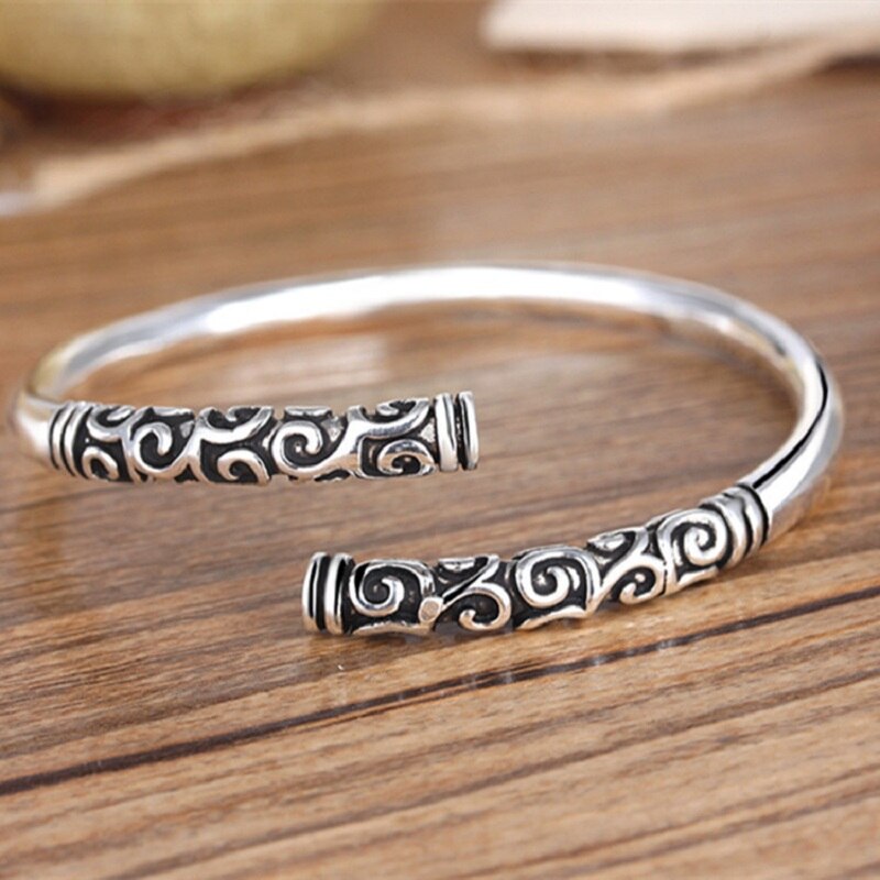Handgemaakte Mannen Sieraden Thaise Vintage Vrouwen Bangle Armband Open Manchet Open Manchet Armband: 3