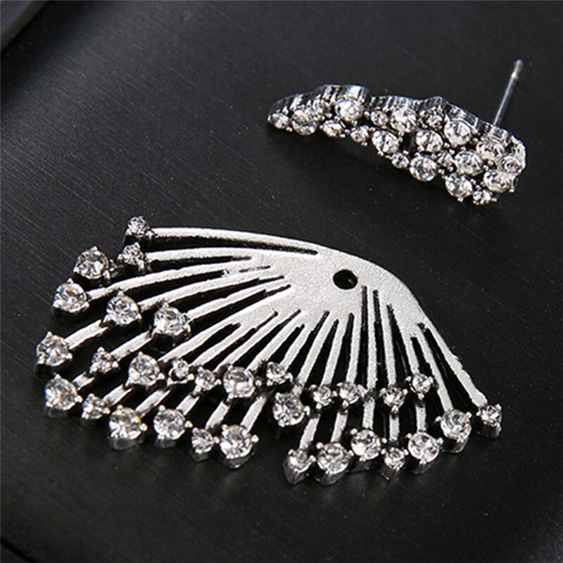 1 Pc Zwart Goud Zilver Kleur Gothic Vrouwen Cool Sieraden Engelenvleugels Rhinestone Leaves Stud Oorbellen Vintage