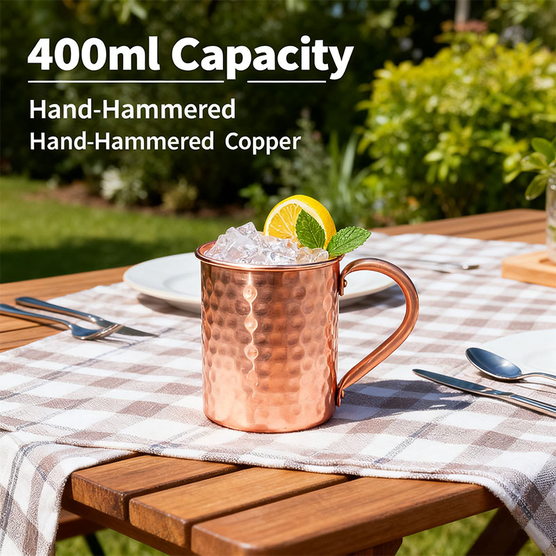 Taza de mula de Moscú de cobre puro martillado de 400 ml | Taza de cóctel clásica de cobre | Acabado martillado a mano | Sensación aislada | vintage