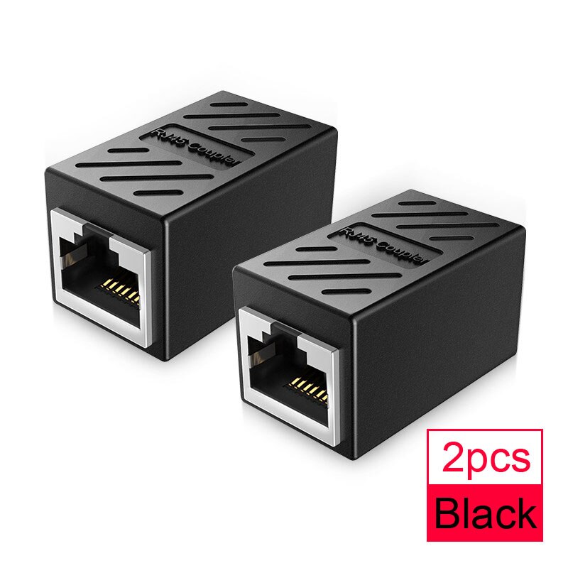 Vrouwelijk Naar Vrouwelijke Connector RJ45 Ethernet Kabel Cat7/Cat6/5e Netwerk Lan Adapter Internet Coupler Extender Extension Converter: Black 2Pc