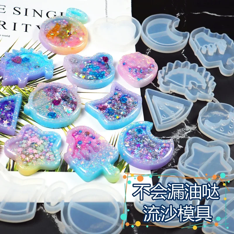 Shaker moldes de silicona resina epoxi oso estrella paleta Shaker molde llavero encantos molde brillante DIY joyería herramienta artesanal