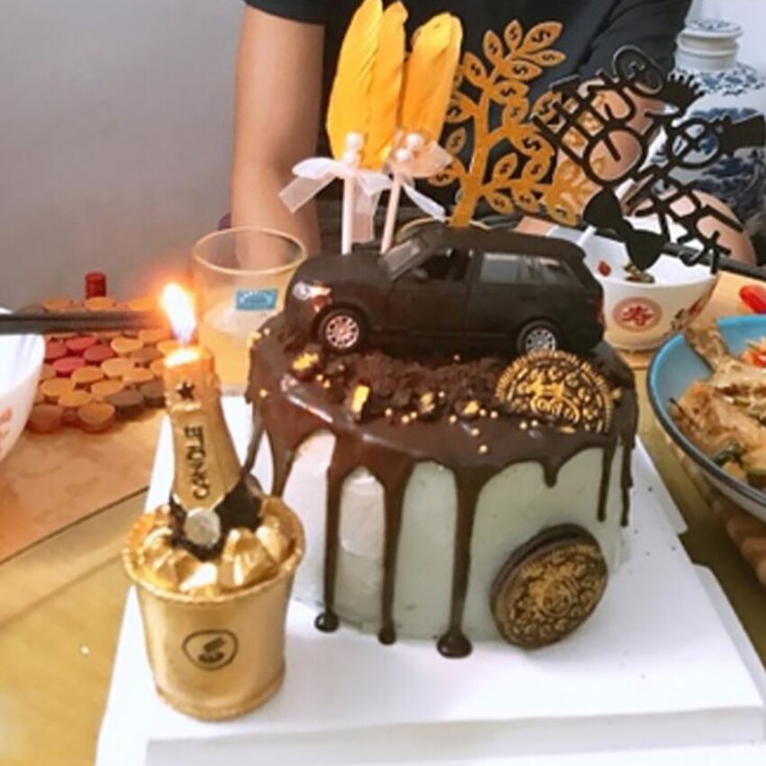 Décoration de gâteau, bouteille de bière, bougie Champagne, seau à bière, bougie d&#39;anniversaire, bougie dorée pour Fondant, décoration de gâteau, fête de mariage