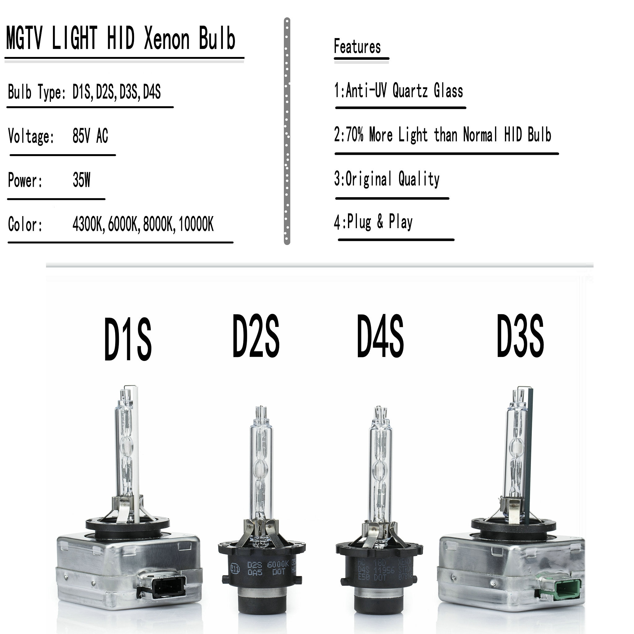 2PCS 35W D1S D2S D3S D4S xenon HID Xenon bulb replacement car headlight 4300K 6000K 8000K 10000K Original