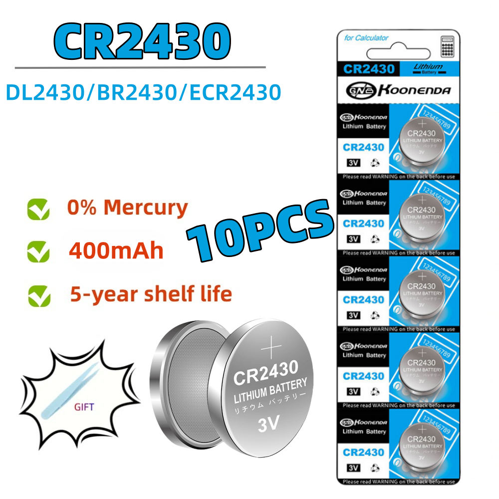2-10PCS CR2430 3V 400mAh Lithium Battery DL2430 BR2430 Button Coin Batteries for Key Fob Watch Alarm Clock Car Remote Contro: Gold