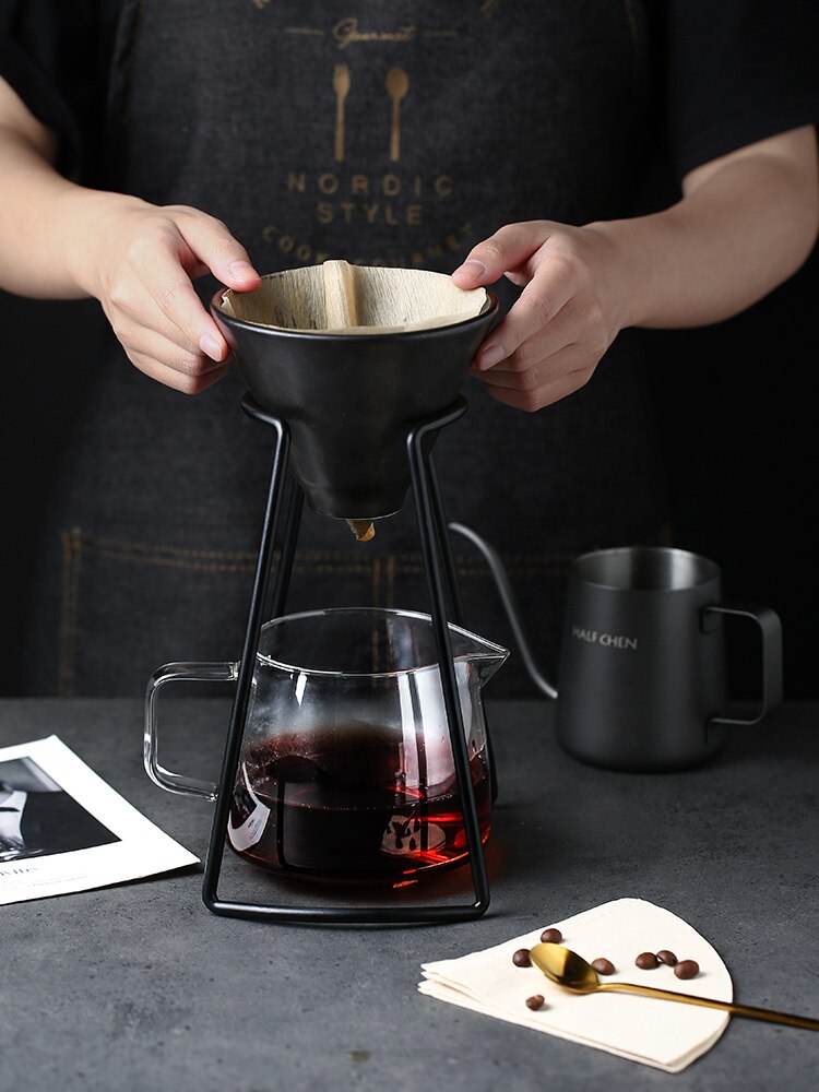 Hand brewed coffee filter set with V60 Glass Coffee pot hand brewing pots coffee pour over coffee kettle pot dripper stand cup