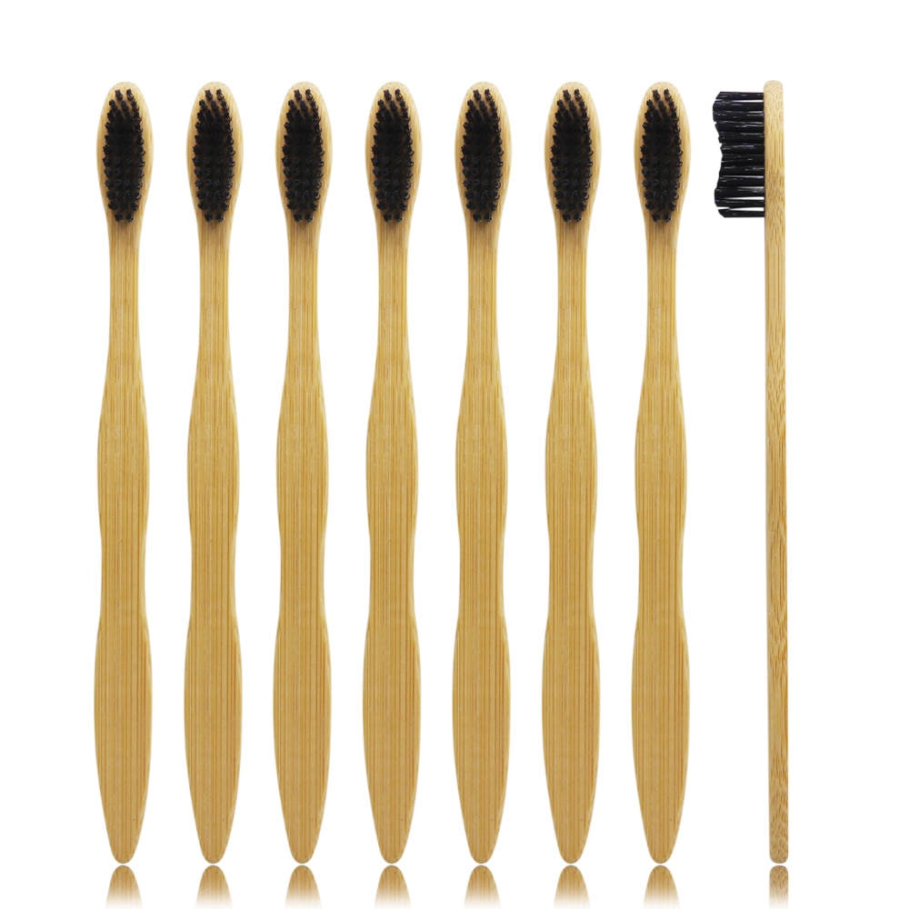 8 stycken svart 100%  bambu tandborste trä tandborste hård tandborste hårt borst handtag i trä
