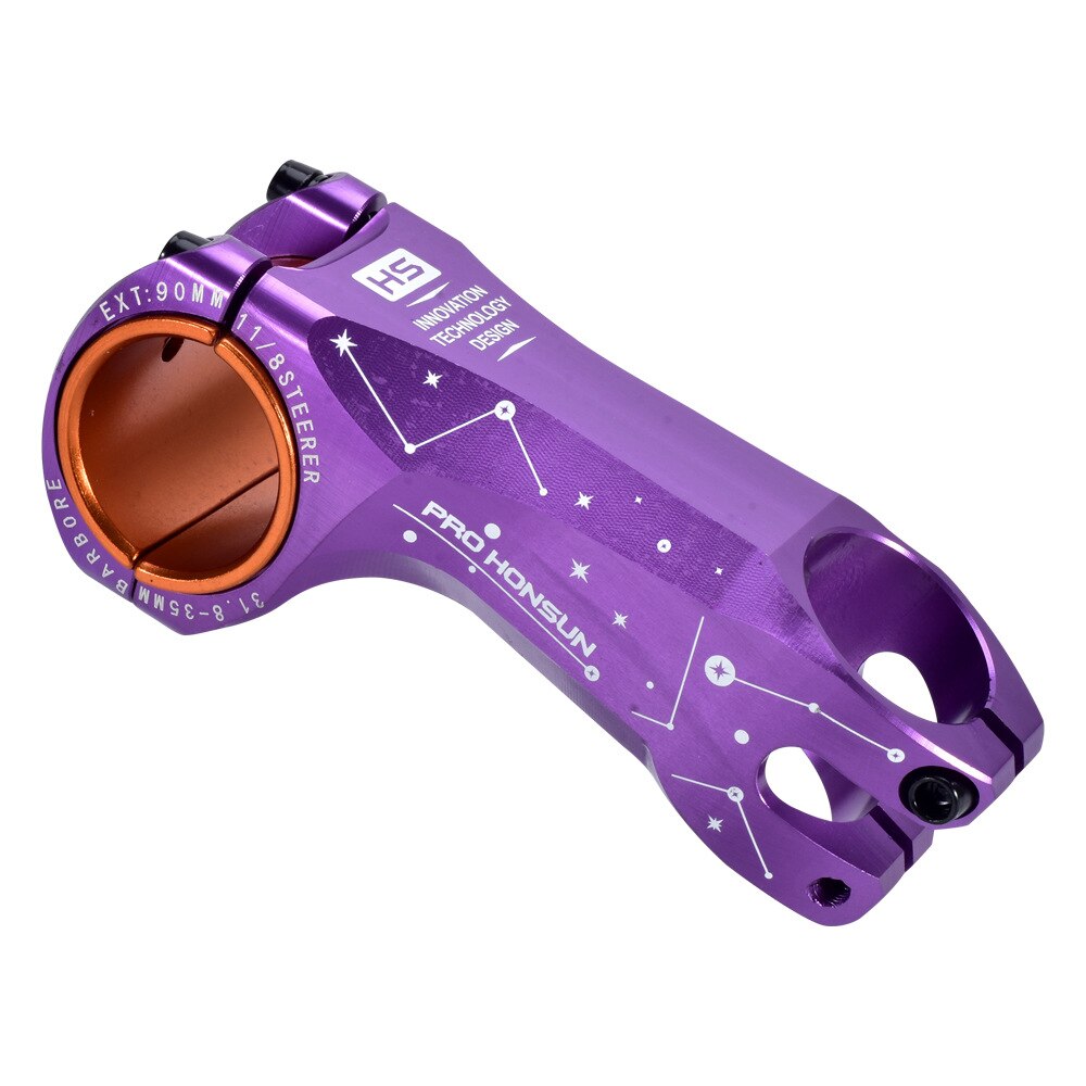Bunte MTB Vorbau 90mm Aluminium XC Behälter DH Berg Rennrad Vorbau-17 Grad Gabelschaft Fahrrad 31.8/35mm Lenker Regenbogen Stengel: 90mm Violett