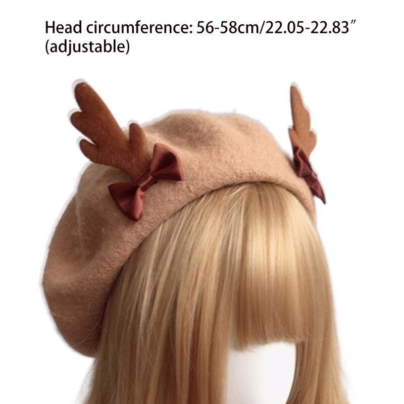Winter Elegante Lolita Hirsch Geweih Mütze Wolle Maler Hütte Süße Coole Baskenmütze Lolita Hütte Frauen Mädchen Zubehör