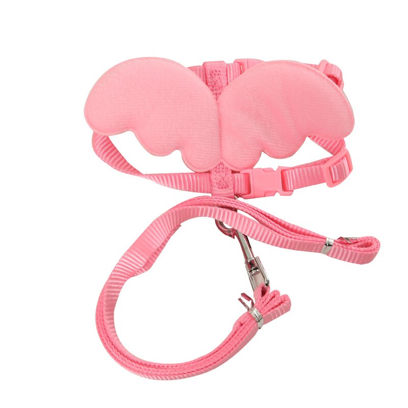 Konijnentuig met lijnset met engelenvleugels, nylon touwen, verstelbaar zacht mesh vest, harnas voor konijnen: A11 roze