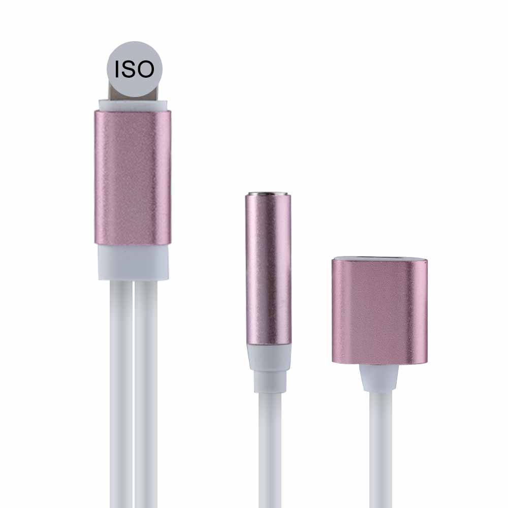 2 In 1 Draagbare Ios Hoofdtelefoon Jack 3.5Mm Audio Jack Oplaadkabel Adapter Oplader Voor Iphone 7/8/X Hoofdtelefoon Muziek Call: Pink