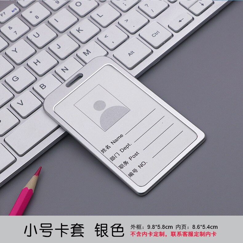 Aluminum Alloy Large Colorful Staff Credentials Badge Holder Hang Lanyard for School Students Hang Neck Name Pass ID Card Sleeve: Small-V-Silver