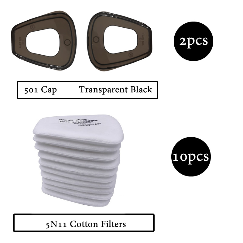 Filtres en coton 5N11, couvercle de filtres 501, adaptateur de pré-filtre 603, filtres remplaçables pour masque anti-poussière à gaz 6200/7502/6800, accessoires: Black