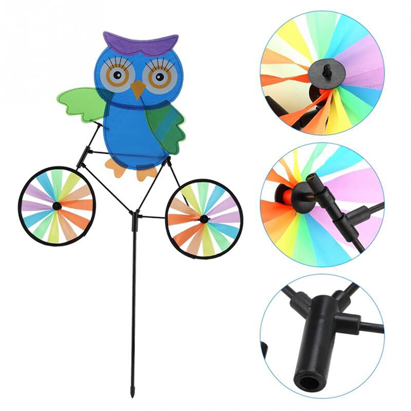 3D Ebene Karikatur Eule Auf Fahrrad Windmühle Windrad Wirbel freundlicher Spielzeug Spinner Garten Rasen Hof Dekoration