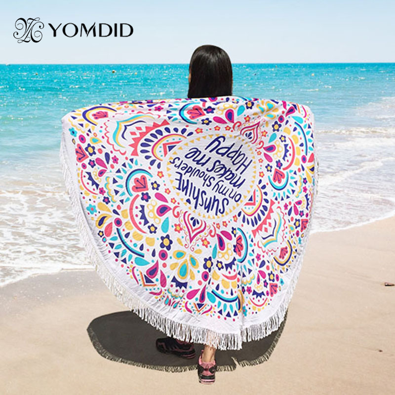 Novedad, toalla de playa Grande de algodón y poliéster con borla redonda, manta a la estampado bohemio, tapiz, toalla de playa, manta