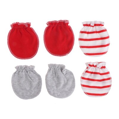 Gants anti-rayures pour bébés 3 paires | Gants de Protection pour -né, mitaines en coton pour visage: Rouge
