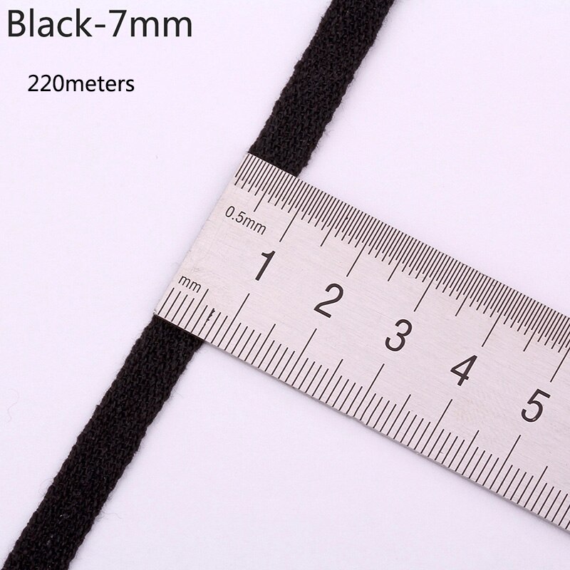 Meetee 220/280Meter 5Mm/7Mm 100% Geweven Katoen Voor Kleding Gaas Tas Riem Tape Lint diy Kleding Naaien Accessoires RD046: Black-7mm-220M