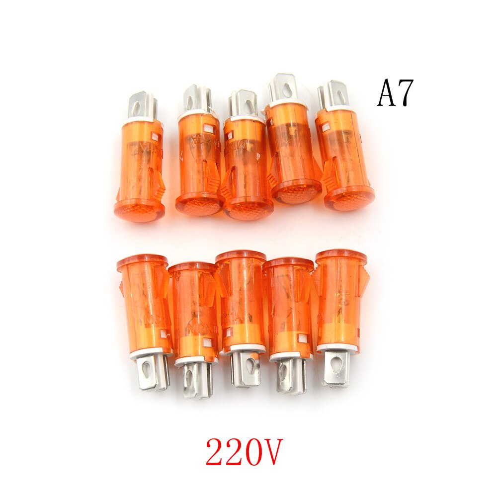 10 stk signalindikatorlampe panelmontering neonrød grønt gule lys 220v 110v 12v/24 vdc 10mm mdx -11a pilotstyring: 7