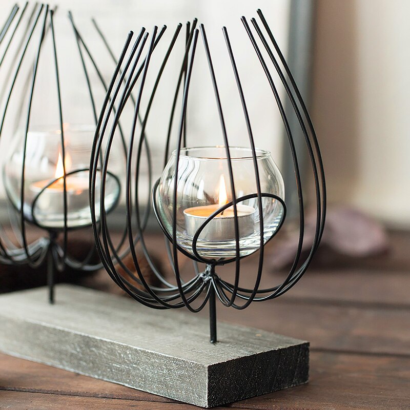 Portavelas de Metal geométrico negro moderno mesa de comedor romántica boda candelabro decoración Hogar Decoración MM50ZT