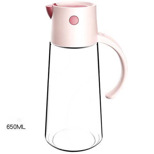 Distributeur automatique de bouteilles d&#39;huile à couvercle ouvert, Sauce créative, verre de cuisson, bouteille de rangement étanche, salade, outil de cuisine, accessoire: Pink-650ml