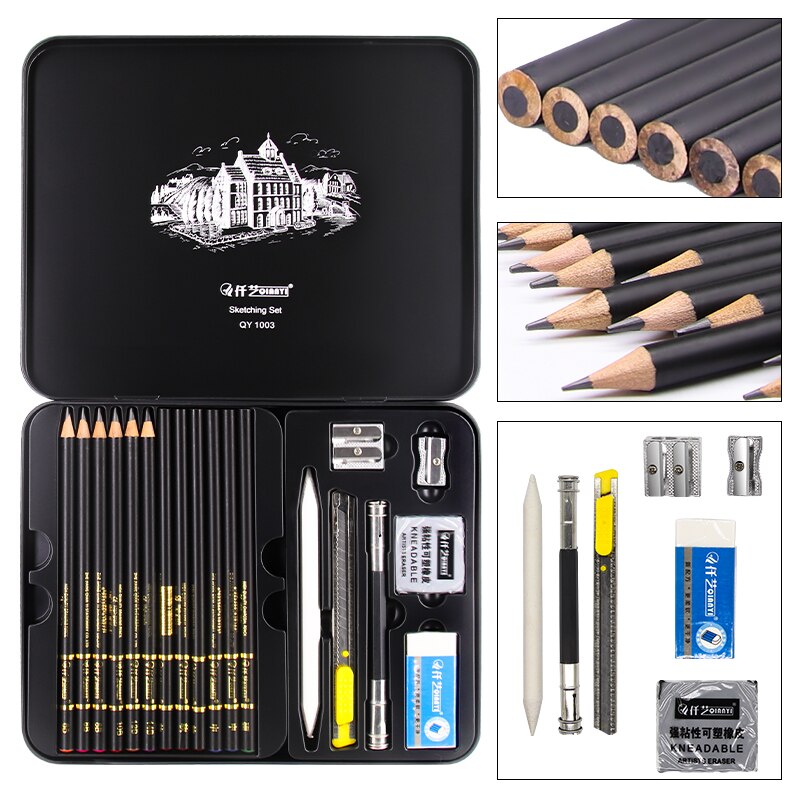 31Pcs Sketch Pencil Set Sketching Charcoal Drawing Kit Wood Pencils Set For Painter School Students Art Supplies