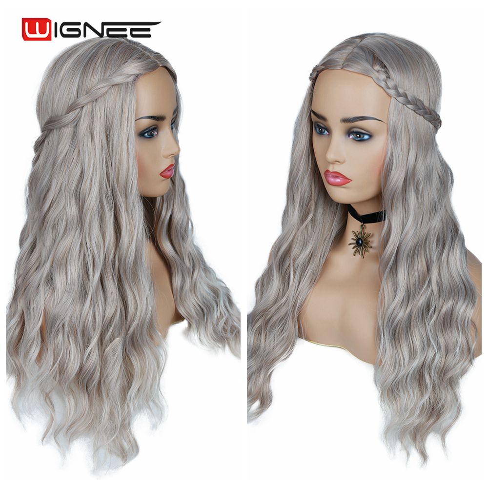 Peluca sintética Wignee largo ondulado gris ombré resistente al calor para mujer, rubia marrón/Cosplay gris Americano/pelucas de pelo Natural para