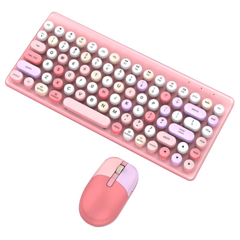 Keyboard and Mouse Combo 2.4G Wireless Round Punk Cute Candy Colors Keyboard and Optical Mouse Set Home Office