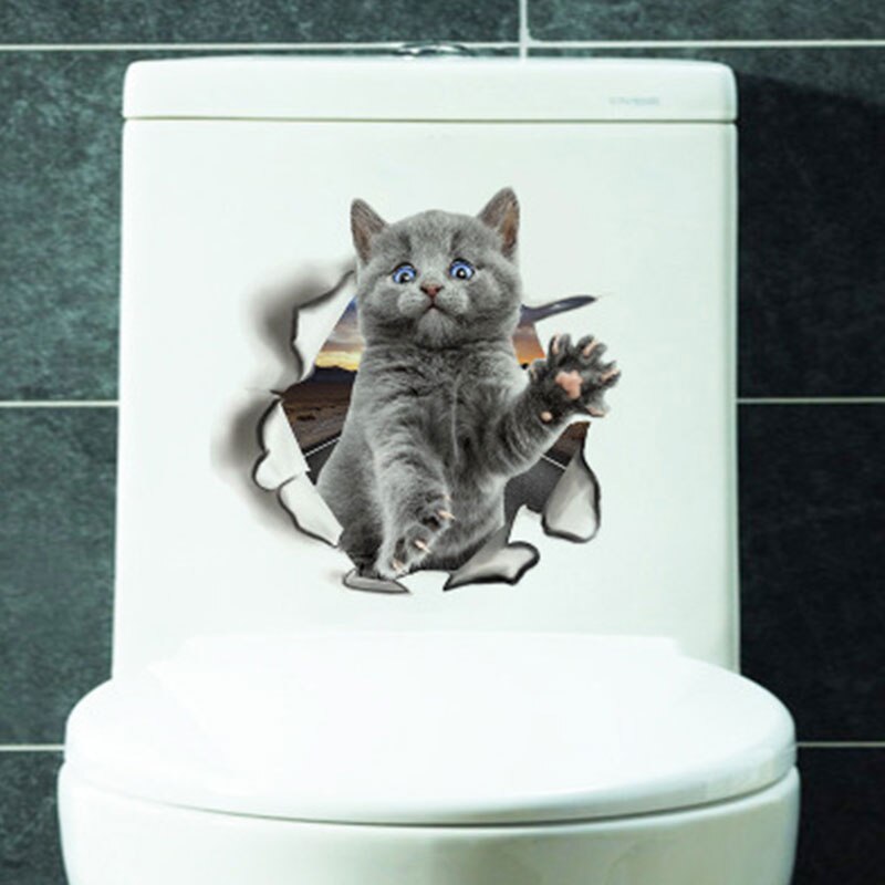 Dejlig kat hund toilet klistermærker 3d killing hvalp safari pvc vægmærkat gør det selv tegneserie dyr vaskerum boligindretning