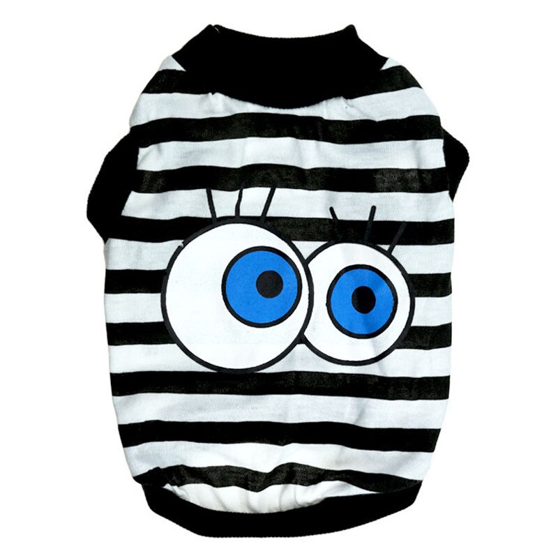 Venda quente de Verão Camisa Colete Roupas Casaco Pet Gato Filhote de Cachorro Do Gato 100% Coletes de Algodão Listrado BIG EYES Imprimir Roupas Para cães Trajes