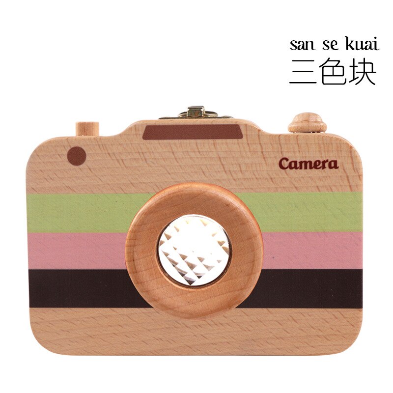 Wooden Camera Deciduous Teeth Save Storage Box Colorful Camera Teeth ya wu Protection Collection Box Lanugo Storage: Y Camera Baby Teeth Box Three Color Block  Chinese Adhesive Paper