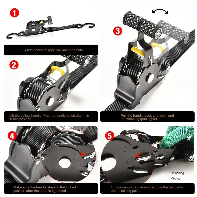 Correas automáticas para cinta de carga, cinturones retráctiles para motocicletas, correa de trinquete para carga, correa de equipaje, cinturón tensor de trinquete para coche