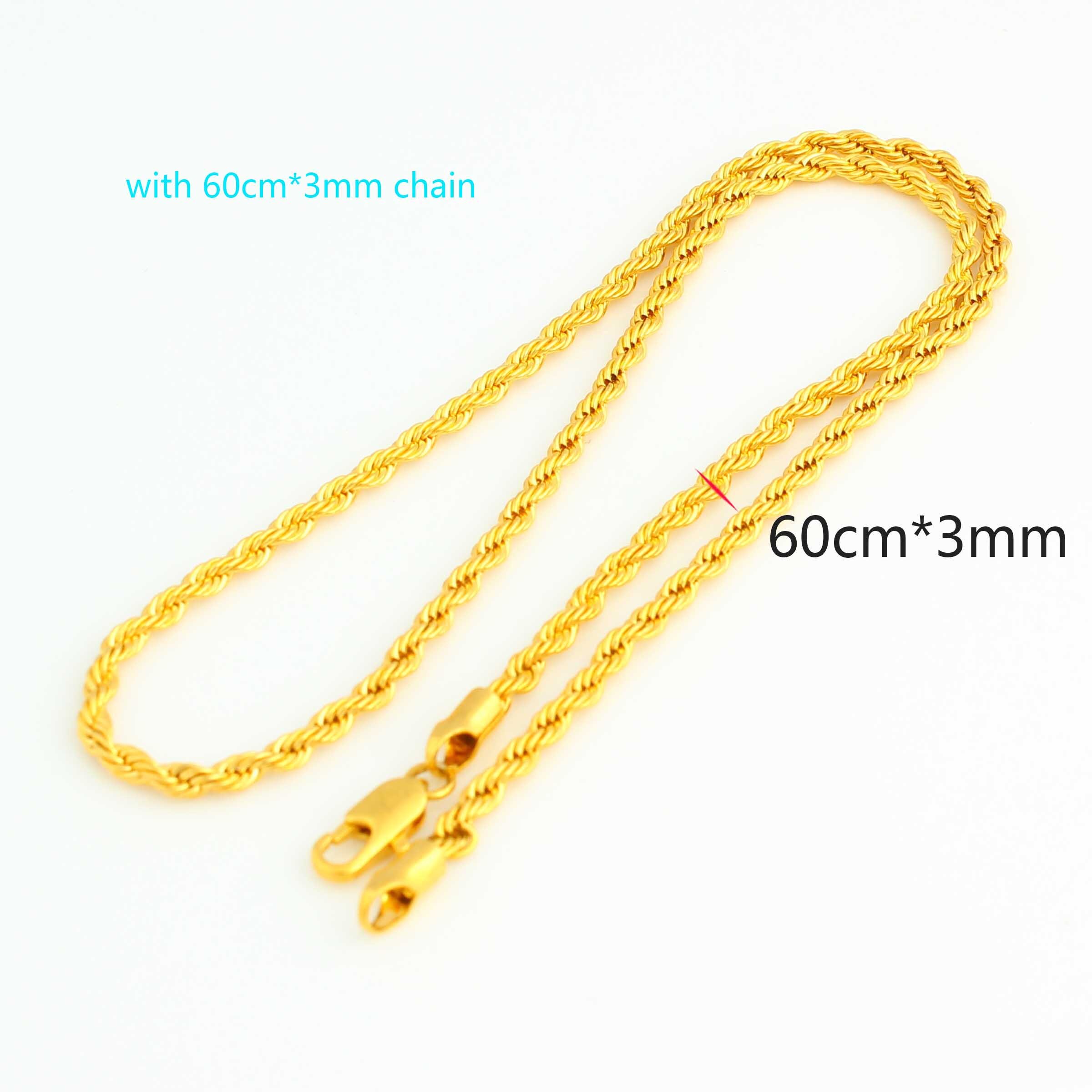 Adixyn Afrikanische Große Größe Schmuck Gold Farbe Halskette/Ohrringe/Anhänger für Frauen Arabischen/Afrikanische Hochzeit/Party N08082: mit 60cmX3mm Kette