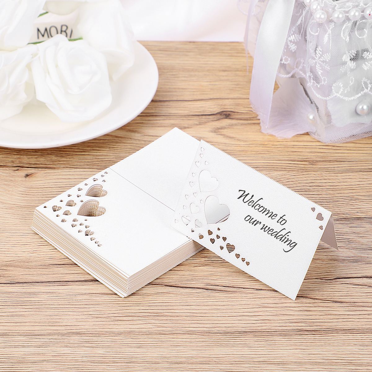 50PCS Paper White Table Card Heart Hollowed Table Namecard Table Cards Place Cards Wedding Guests Banquet Party Favors