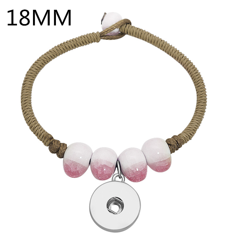 New Fashion corda marrone manuale perline sfumate in ceramica braccialetti a scatto 17CM bambini misura 12MM e 18MM bottoni automatici accessori fai da te SE0199: 18mm-pink