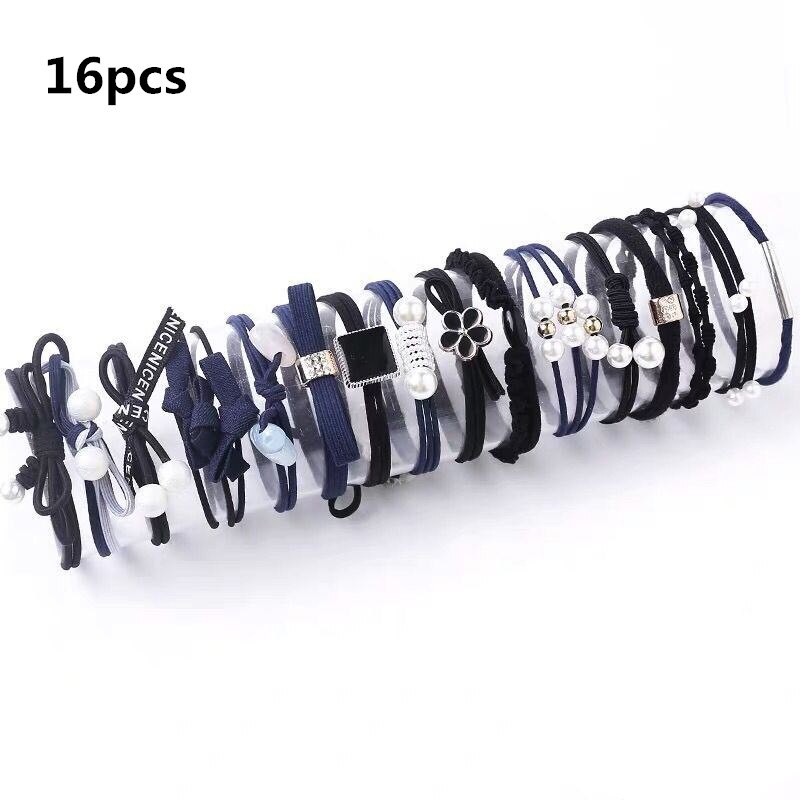 12/16/20/25 stuks meisjes hoofdbanden vrouwen haaraccessoires elastische haarbanden voor meisjes vrouwelijke haarband rubberen touw kauwgombanden haarband: 16 stuks marineblauw zwart