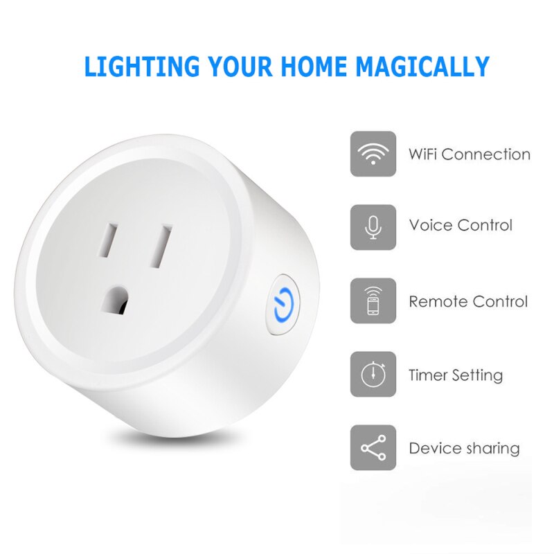 US Plug 10A WiFi Smart Socket Power Plug Outlet Remote Control Energy Monitor Works With Amazmart Home And Alexa/Google