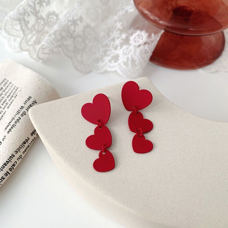 Elegante Süße Herz verrotten Farbe Süßen Tropfen Ohrringe für Frauen Winter Warme verrotten Bowknot Ohrringe Weihnachten Schmuck Trend