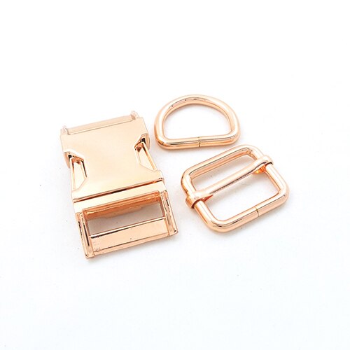 (metal buckle+adjust buckle+D ring/set) 25mm diy dog collar accessory durable and strong hardware Kirsite slider 6 kinds: Rose Gold