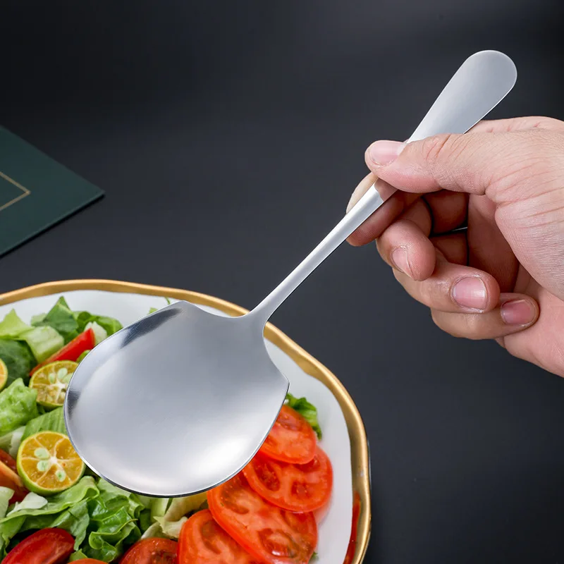 Cuchara grande de acero inoxidable para cena en casa, cuchara pública gruesa, cucharas de sopa con mango largo, vajilla para servir Buffet de cabeza redonda, 1/4 Uds.