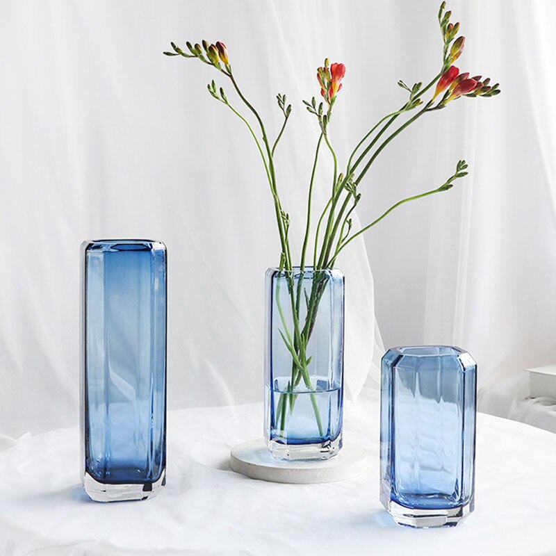 Hexagon Transparent Glass Vase Home Decoration Flower Arrangement Office Display Furnishing 3D Solid Hydroponics Crafts