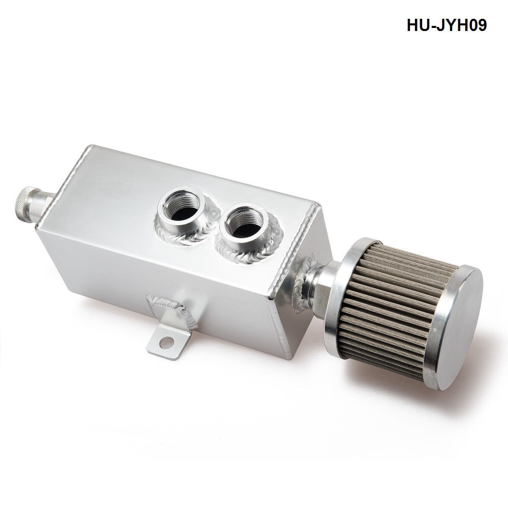 Universal 1L Car Raw Aluminum Oil Catch Can Tank Fuel Tank with Breather Drain Tap HU-JYH09