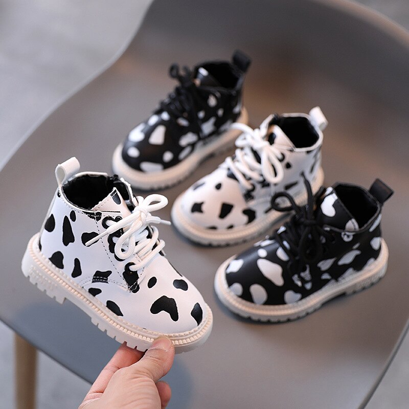 Meisjes Spotted Lederen Laarzen Non-Slip Zachte Bodem Side Rits Lederen Laarzen Waterdichte Warme Enkele Schoenen En Najaar jongens