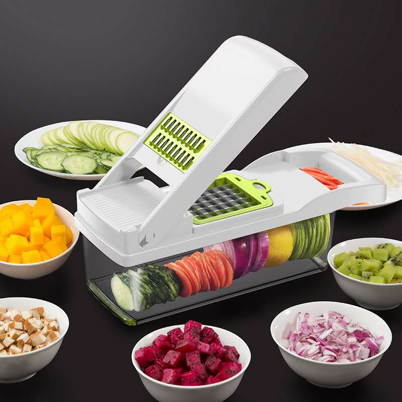 matte chopper grønnsak-frukt-ost-løk chopper skiver dicer tomat kutter rivjern 12 i 1 veggie chopper spiralizer salat pota: Hvit