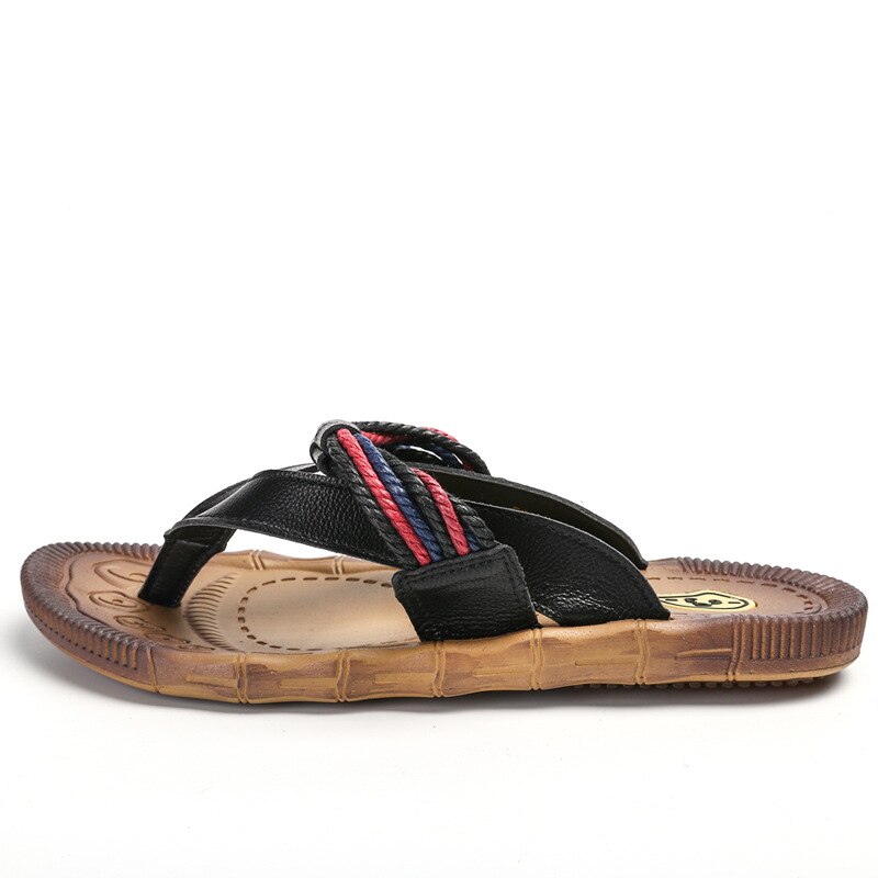 Hand Made Man Slippers Houten Patroon Schoenen Handleiding Pu Slippers Rubberen Zool Antislip Sandalen Leisure Slides Z158: Black / 44