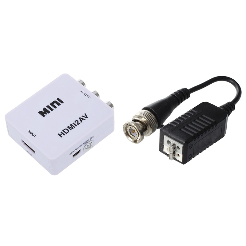 2 stk video balun bnc katt 5 passiv avsender til ledning og 1 stk hdmi 2av til rca video og o konverteringsadapter