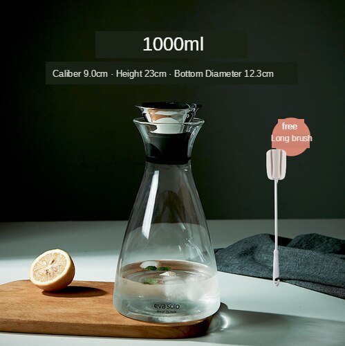 Glass Cold Kettle Bottle Water Pot Transparent Heat Resistant Juice Teapot Pitcher Water Jug Soft Drinkware Ice Dispenser Jarra: 1000ml cone