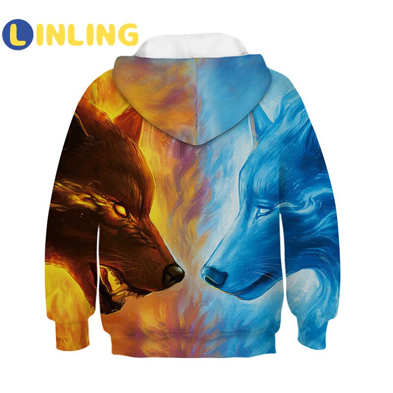 Linling lente- en herfsthoodies voor jongens 3d digitaal bedrukte wolf casual kinderjas polyester jongensjas kinderkleding  p527