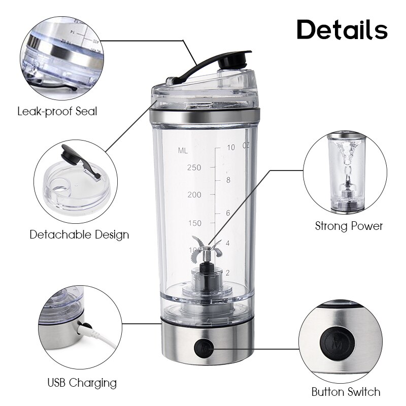 Agitador de proteína eléctrico de 250ML, botella agitadora USB, licuadora de café y leche, hervidor de vórtice Fitness, Tornado, mezclador inteligente,