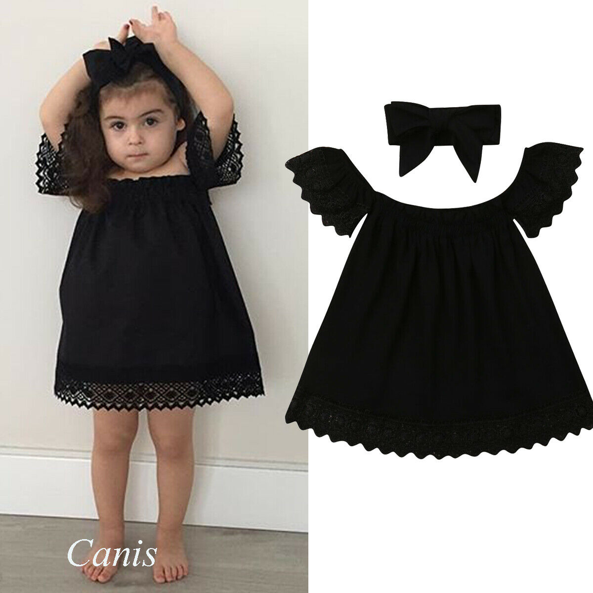 Baby Summer Clothing Kids Baby Girls 1-6Y Clothes Sets Lace Solid Off-Shoulder A-Line Dress Headband 2pcs Princess Gown